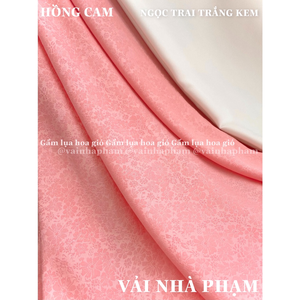 GẤM LỤA HOA GIÓ NỀN HỒNG CAM - VẢI ÁO DÀI - KHỔ VẢI 1.5M - VẢI NHÀ PHẠM