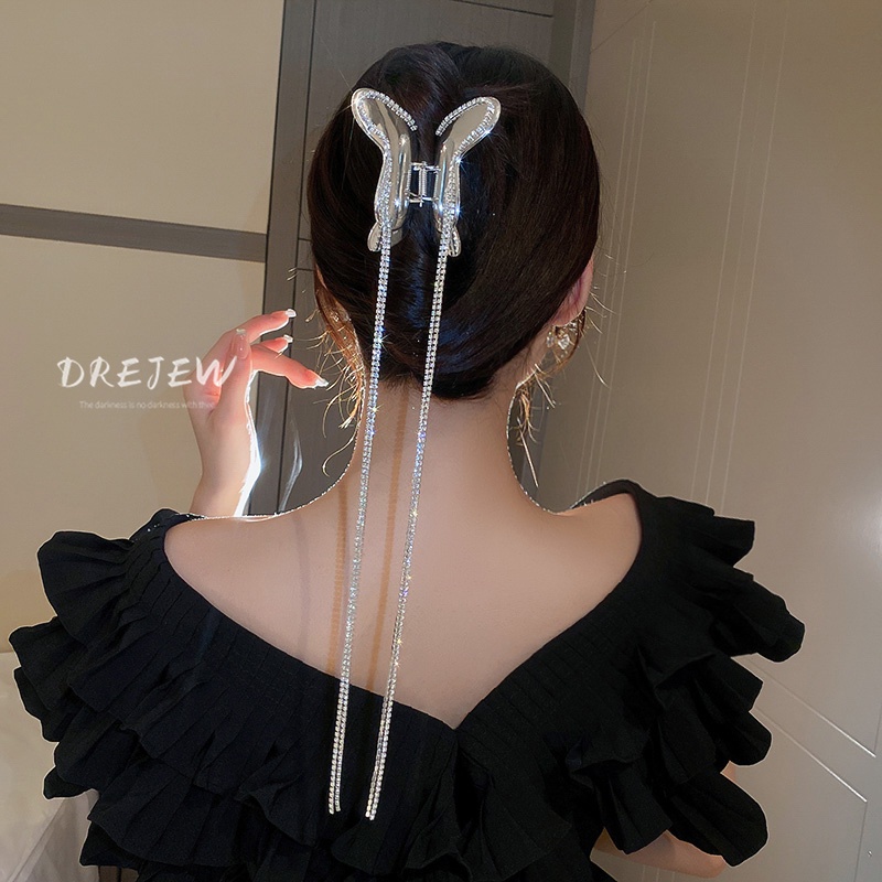 Kẹp Tóc Cá Mập Dát Kim Cương Dài Tua Rua Bằng Kim Loại Thời Trang Cho Nữ