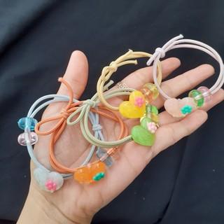 Dây cột tóc trái tim đính hoa 03 (được chọn màu)