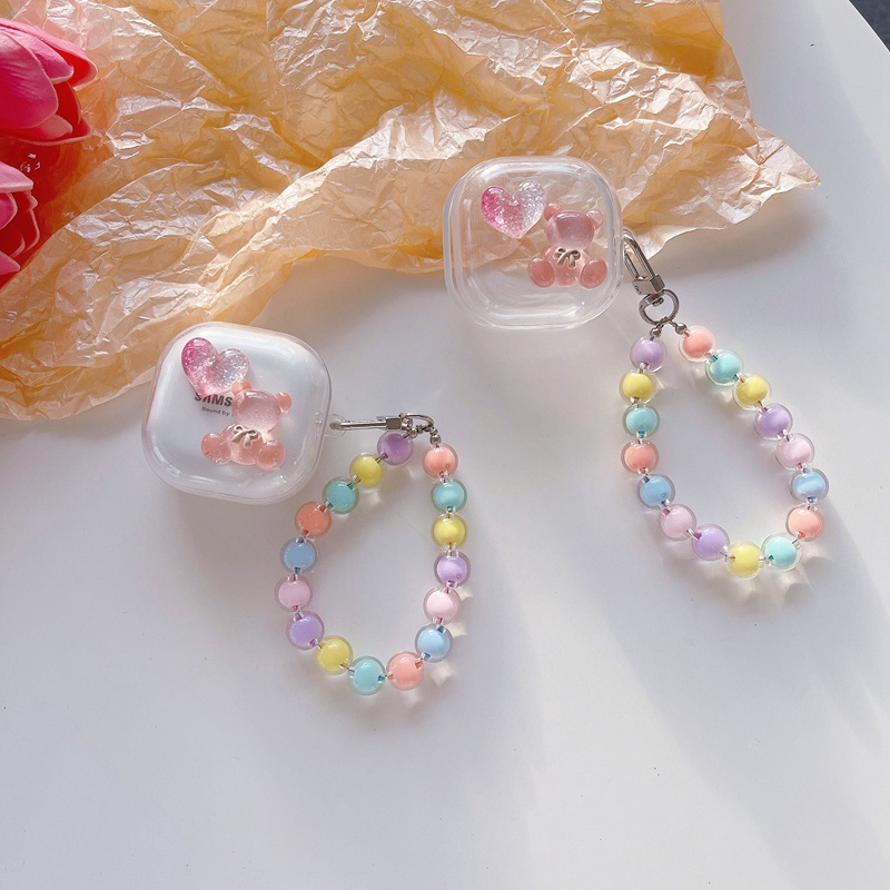 Vỏ Bảo Vệ Hộp Sạc Tai Nghe Samsung Galaxy Buds Live / Buds Pro / Buds 2 Màu Trong Suốt Gắn Dây Đeo Hình Gấu Dễ Thương Cho Buds2 Pro