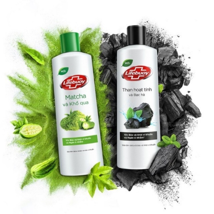 Sữa tắm Lifebuoy Detox Matcha và Than hoạt tính bạc hà bảo vệ khỏi vi khuẩn chai 850gr