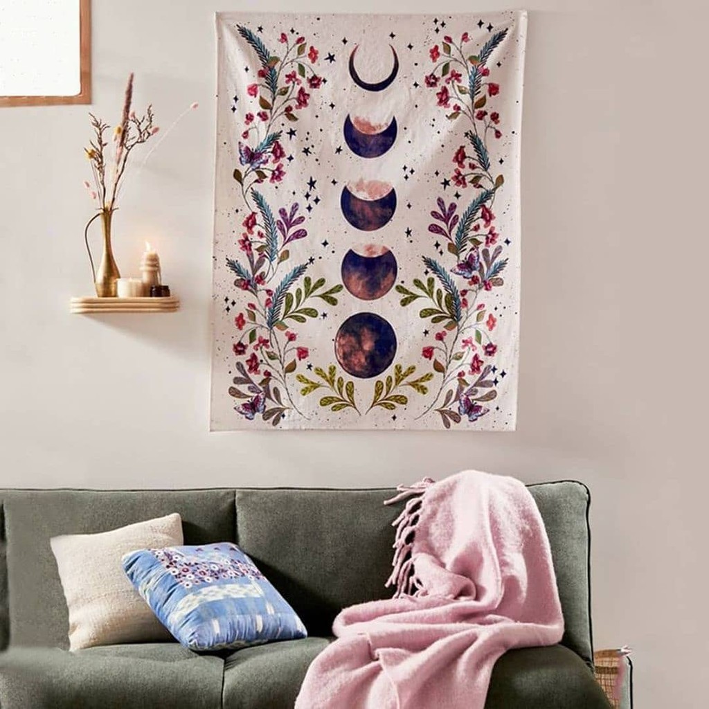 Thảm tapestry decor tường  FLORAL MOON PHASES