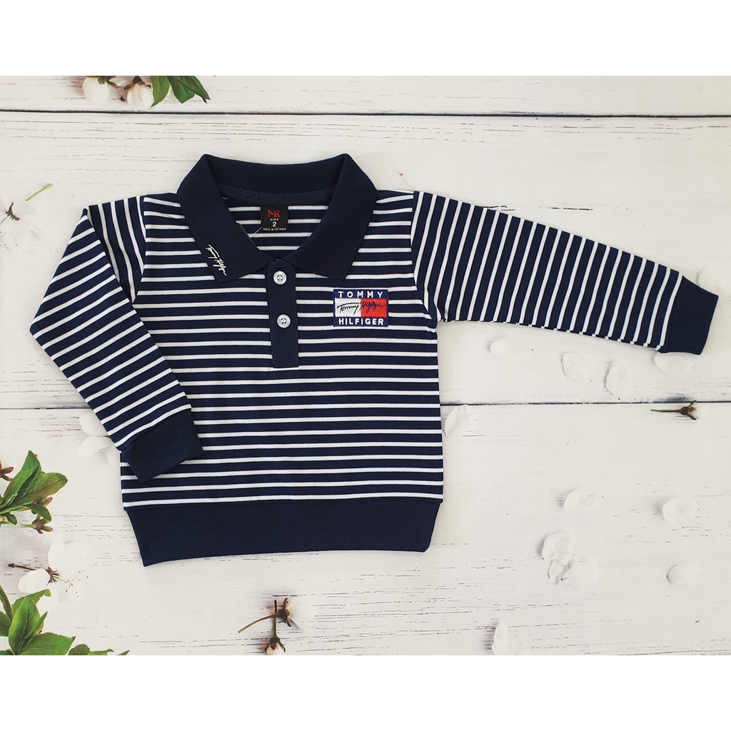 Áo thun polo bé trai tay dài. Áo cổ bẻ dài tay,thêu T_MY  từ 8kg-30kg