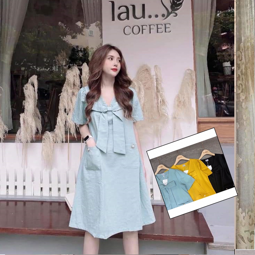 Đầm bầu cổ tim nơ ngực thời trang công sở M161 Mom and Baby