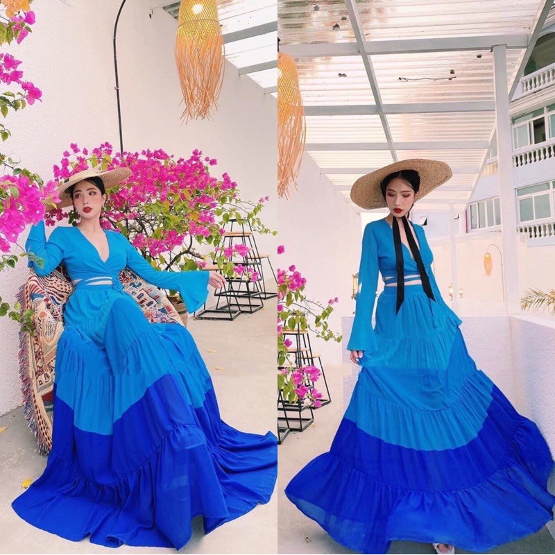 (miễn phí chỉnh váy) sét maxi boho áo cột ngực và chân váy chuyển màu sang trọng đi du lịch chụp hình sống ảo | BigBuy360 - bigbuy360.vn
