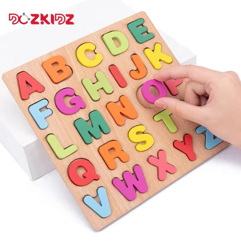 Đồ chơi gỗ bộ 3 bảng chữ số hình giúp bé vừa học vừa chơi, phát triển tư duy, trí tuệ - DOZKIDZ