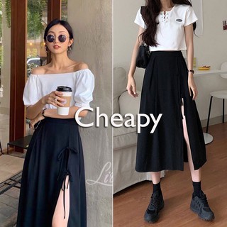 Chân váy ulzzang nữ xẻ tà thắt nơ cạp chun chất voan phom suông cực cá tính - Váy đầm nữ chữ A