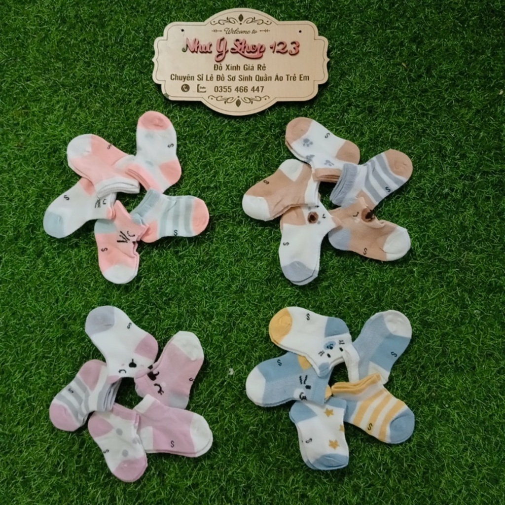 B28 - Set 5 Đôi Tất Quảng Châu Điều Hòa Cotton Cổ thấp Kid's Socks Túi Zip Mềm Mại Thoáng Khí Cho Bé Từ 0-3 Tuổi