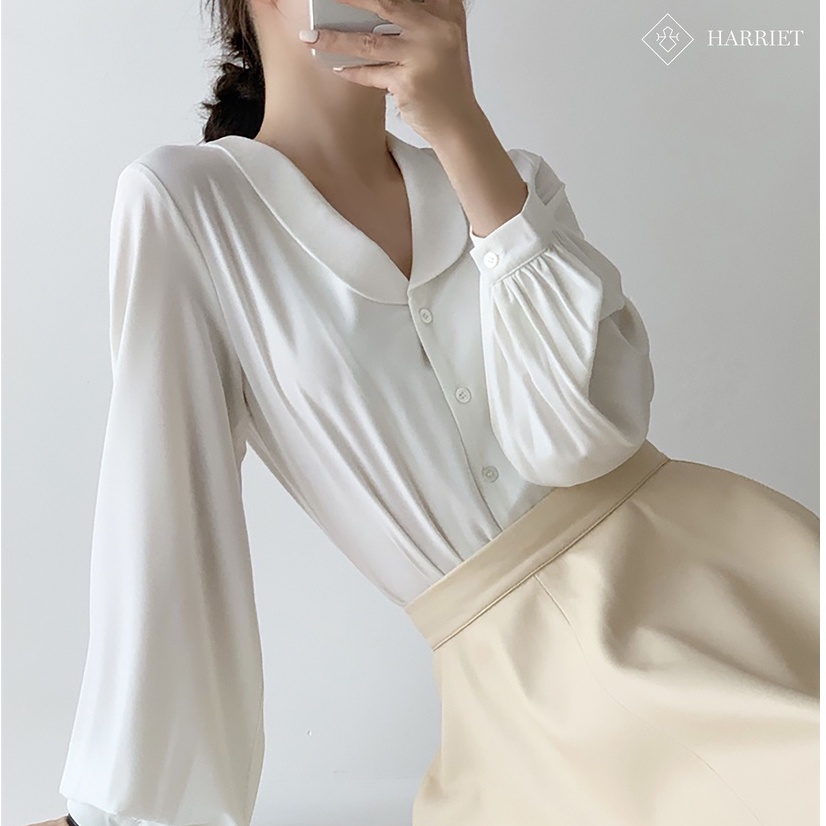 Áo sơ mi nữ trắng cổ sam sen cách điệu dịu dàng Donna Harriet
