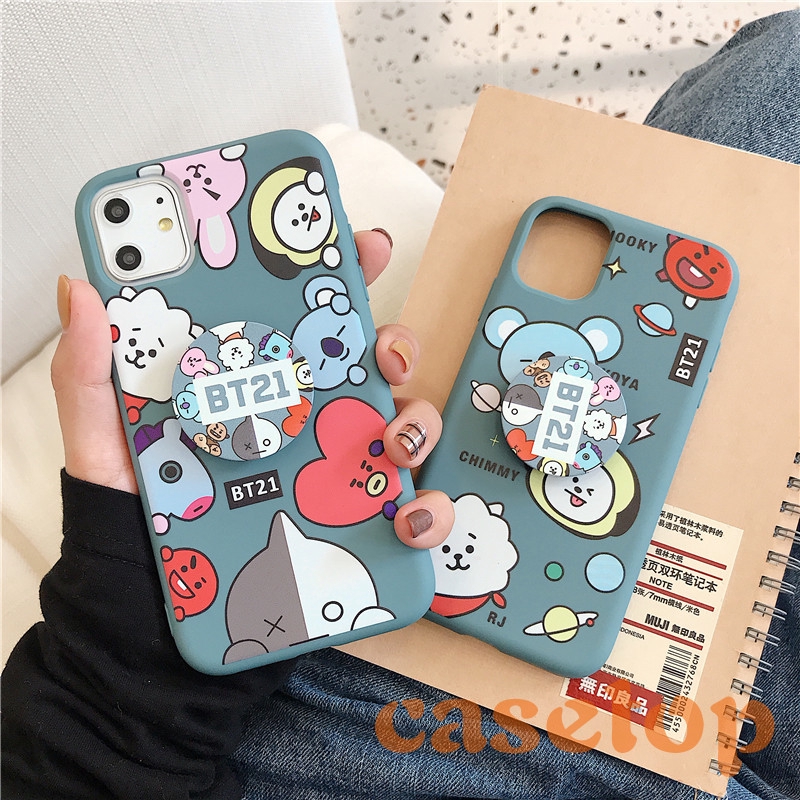 Ốp điện thoại mềm họa tiết BTS BT21 hoạt hình có vòng đỡ cho iPhone 6 6s 7 8 plus 11 11 Pro Max X XR XS MAX