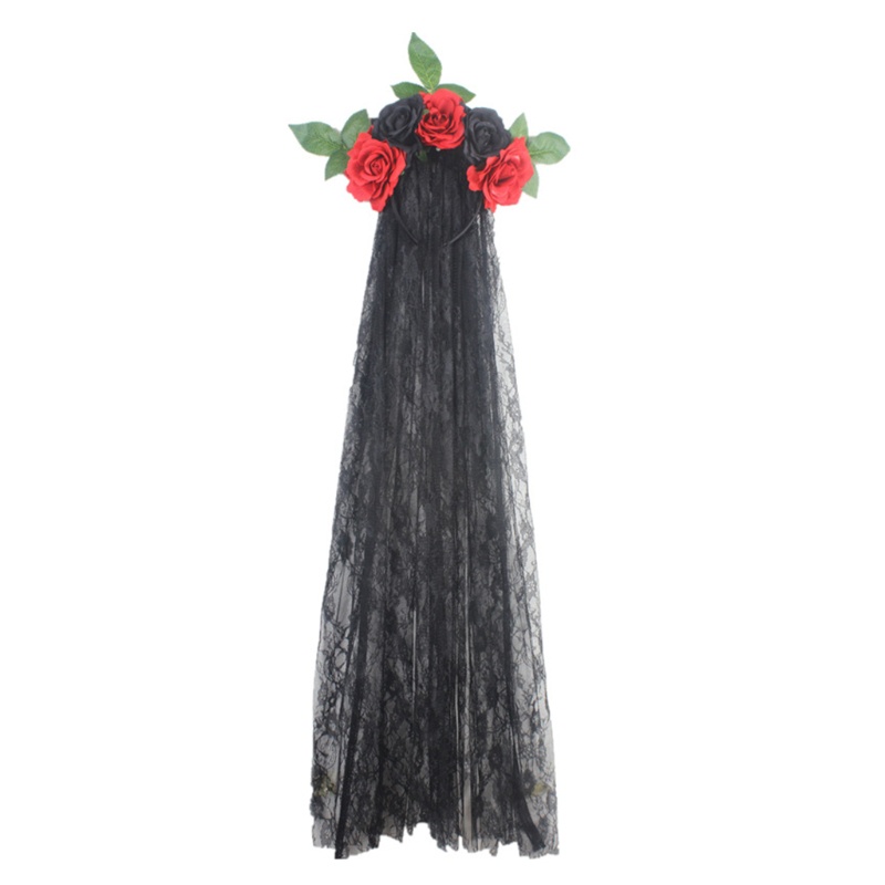 Băng Đô Cài Tóc Phối Lưới Họa Tiết Hoa Hồng Phong Cách Halloween Thời Trang