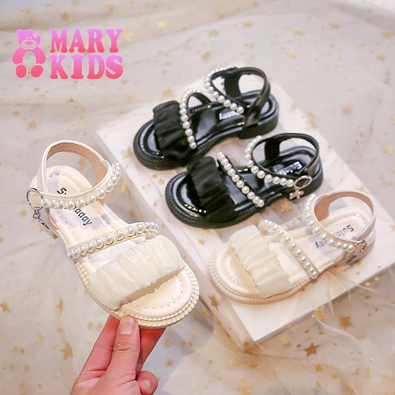 Giày Sandal Công Chúa Đế Mềm Đính Ngọc Trai Thời Trang Mùa Hè Phong Cách Hàn Quốc Cho Bé Gái