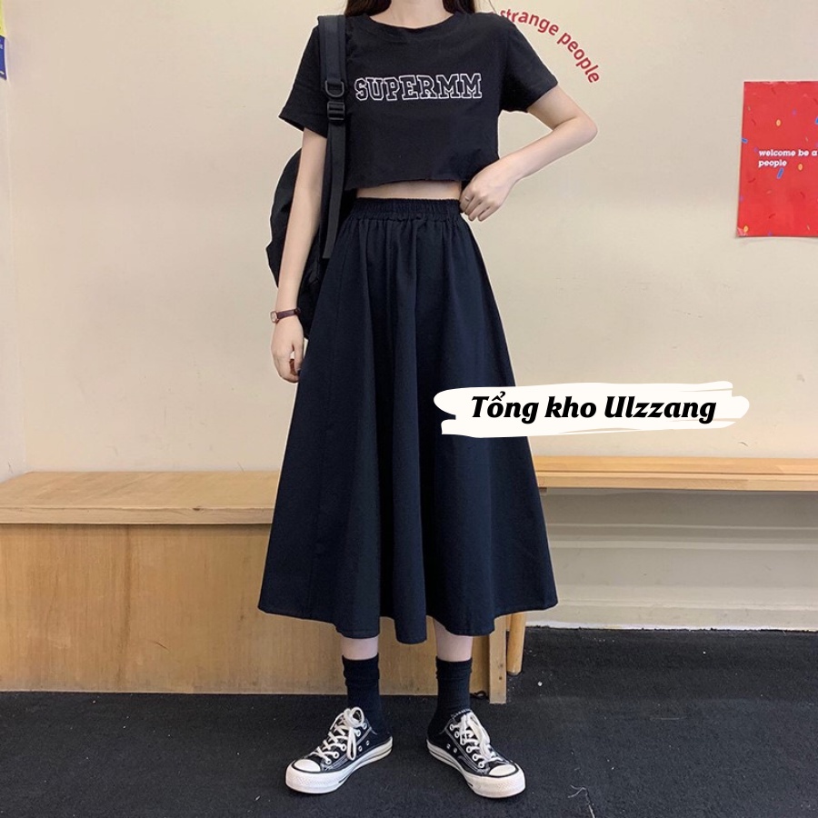 Chân váy thô Hàn dáng midi túi xẻ chân váy xoè 2 lớp dày dặn