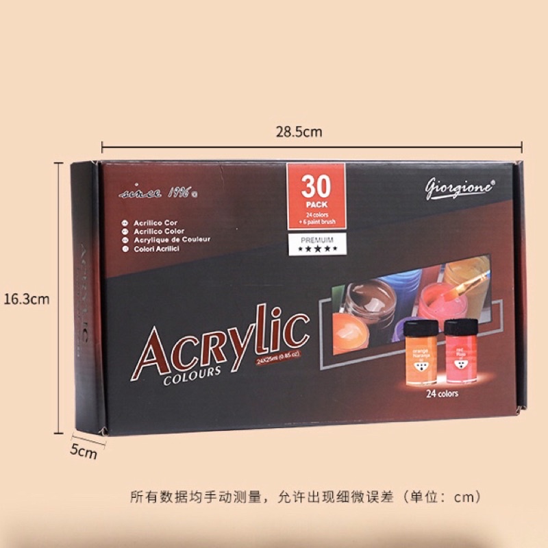 [ DaVinci ] Bộ màu acrylic giorgione lọ 25ml 24 màu + 6 cọ vẽ tranh , quần áo