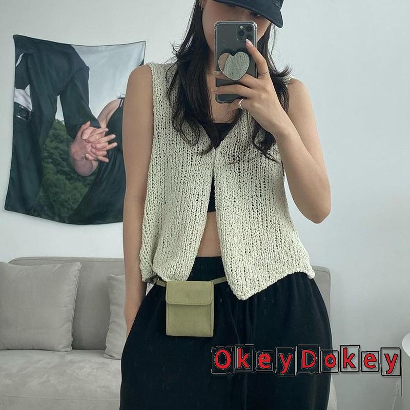 Áo Cardigan Dệt Kim Không Tay Cổ Chữ V Màu Trơn Cài Nút Thời Trang Xuân Hè Cho Nữ