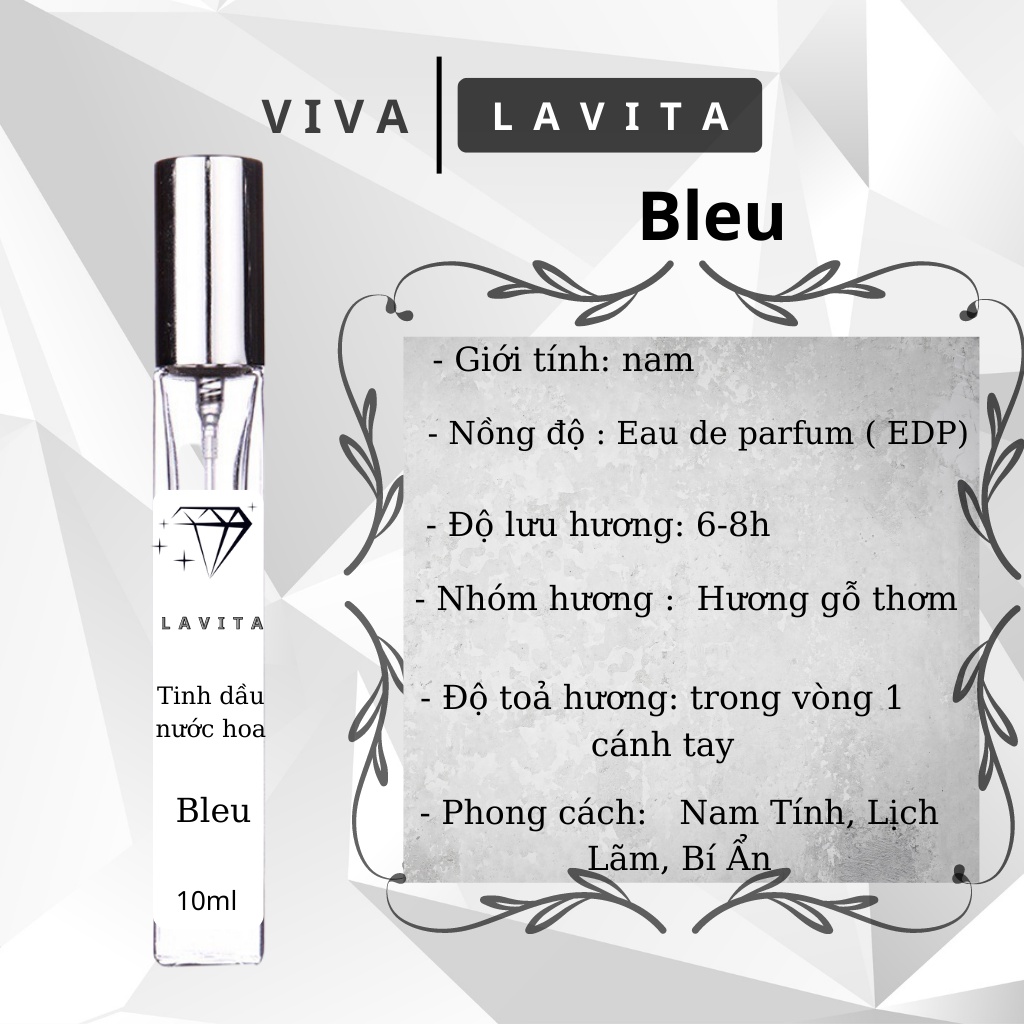 Tinh dầu nước hoa Bleu 10ml, nam tính, lịch lãm, bí ẩn tại LAVITA