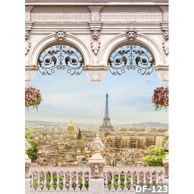 Tranh dán tường 3D hiện đại trang trí VTC phong cảnh thành phố Paris Pháp tuyệt đẹp DF-123