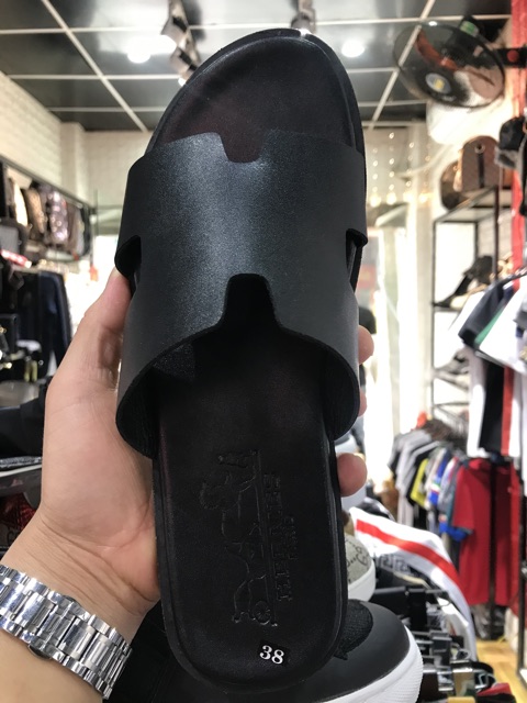 Dép hm nam da cao cấp, dép quai ngang nam fullbox.