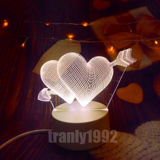 Đèn ngủ 3d TIM MŨI TÊN, đèn trang trí, quà tặng sinh nhật độc đáo