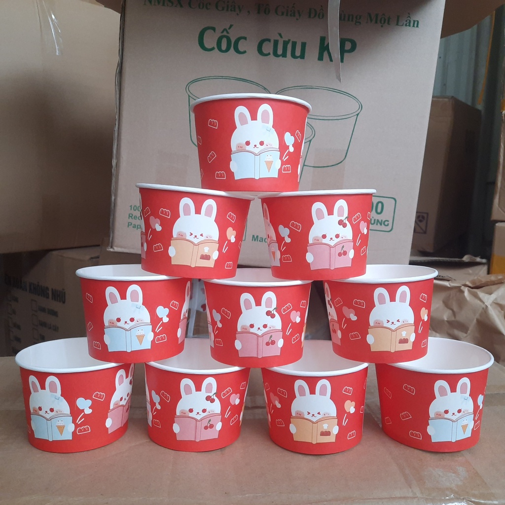 Phụ kiện trang trí bánh sinh nhật, bánh kem - Cốc cừu, cốc giấy 200ml kèm nắp cầu