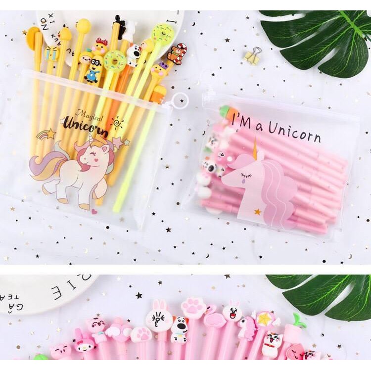 1 set 20 bút nước Pony siêu ngộ nghĩnh, túi bút nước hoạt hình Panther và Unicorn siêu yêu