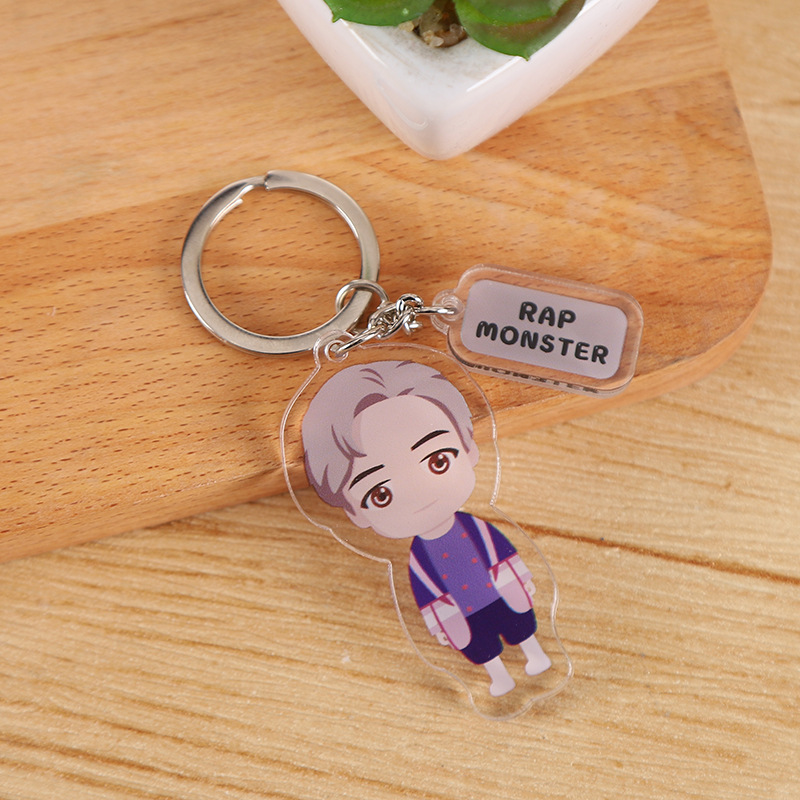 BTS keychain anime đôi mặt dây chuyền acrylic trong suốt