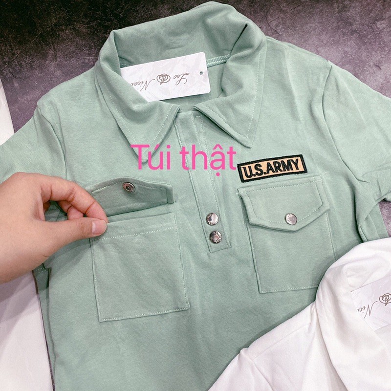 Áo thun body nữ có cổ phối túi có lo gô | BigBuy360 - bigbuy360.vn