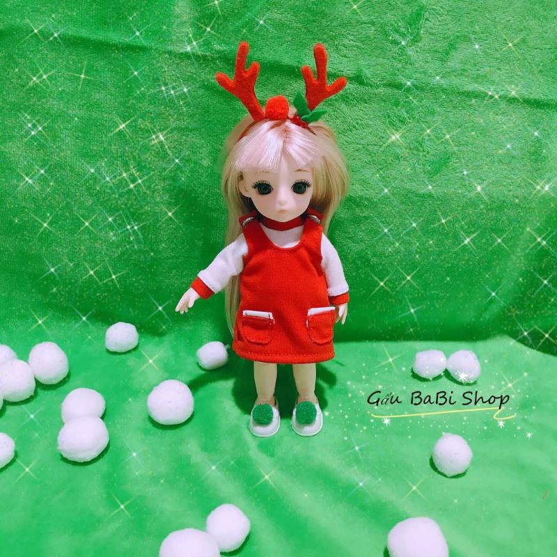 Đầm noel cho búp bê size 1/8 bjd, baboliy, bru,1/6blythe,babies,xinji,animator,ob11,ddf,5inch