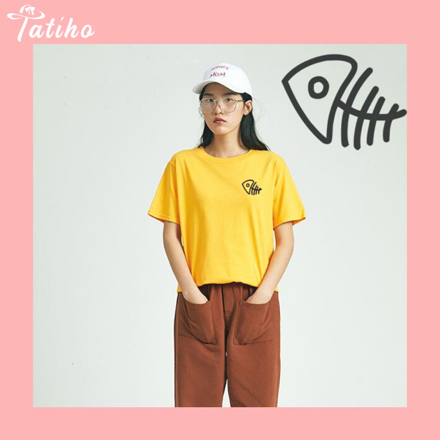 [Hàng Xịn, Gía Tốt] Áo Phông Thun Nữ Tay Ngắn Hình Icon Xương Cá Nhiều Màu - Unisex - Cotton - Mã AT017