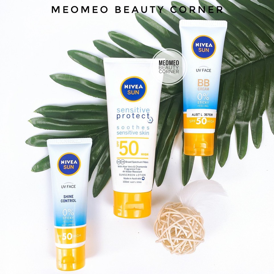 [Bản Úc]Kem chống nắng Nivea Sun UV Face Soothing Sensitive / BB cream / Shine Control SPF50