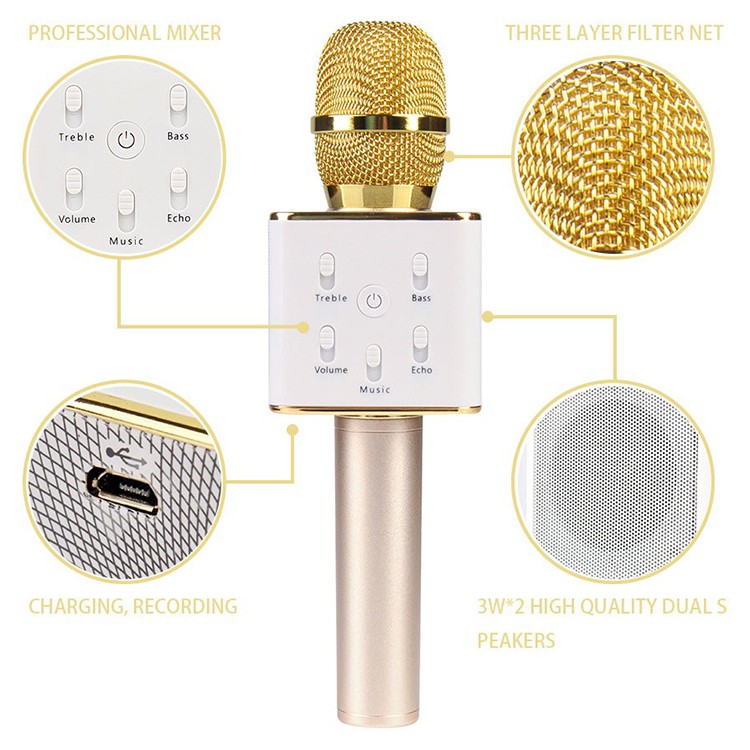 Micro Karaoke Bluetooth Q7 Âm Thanh Cực Hay Tích hợp loa đi kèm