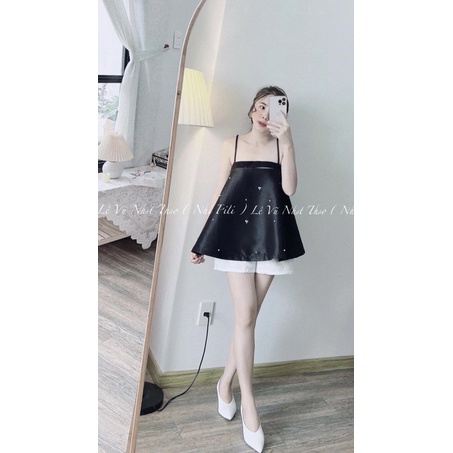 SET ÁO DOLL 2S ĐÍNH ĐÁ HOA + SHORT GẤM TRẮNG