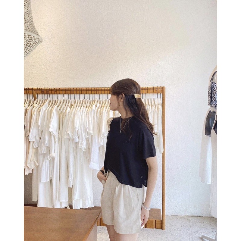 Áo kiểu croptop cổ tròn thun xước mềm mịn form rộng