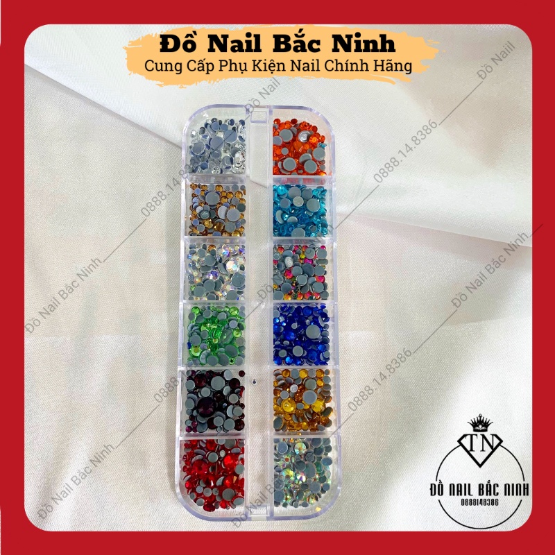 Đá Chân Keo Mix Màu , Đá Gắn Móng Mix Size 12 Ngăn Siêu Sáng