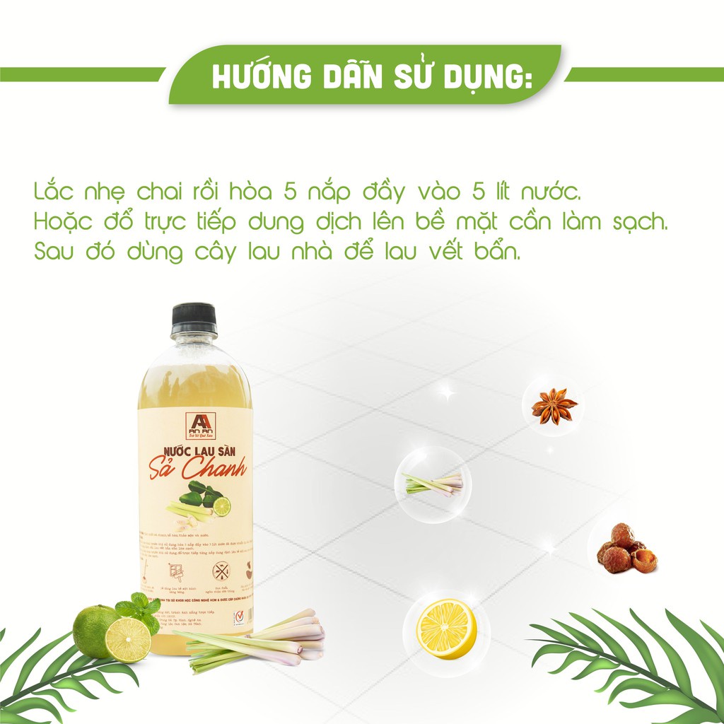 Combo 5 chai Nước Lau Sàn Sả Chanh, Nước Lau Sàn Thảo Mộc AN AN, an toàn Lau sàn nhà xua đuổi ruồi muỗi