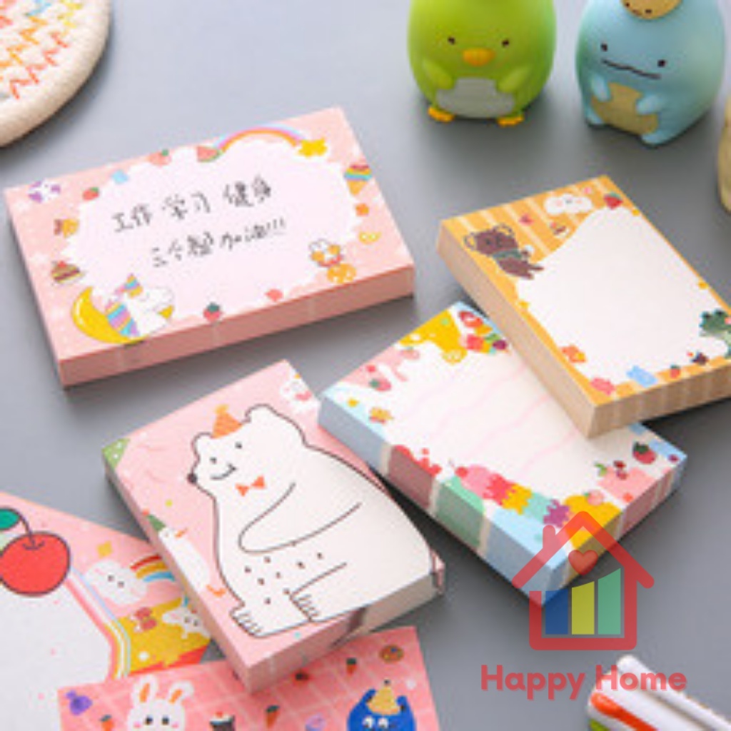 Giấy ghi chú, giấy note dễ thương hình gấu 100 trang Happy Home