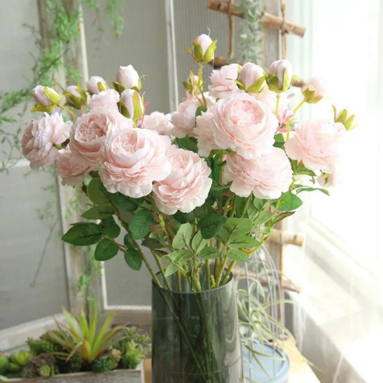 {HÀNG CHUẨN LOẠI 1} Hoa giả nhân tạo, hoa hồng cành to 3 bông cực đẹp