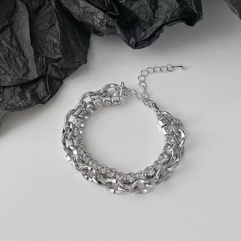 Vòng Tay Hai Lớp Dày Dặn Đính Đá Zircon Phong Cách Hàn Quốc Cho Nam Và Nữ