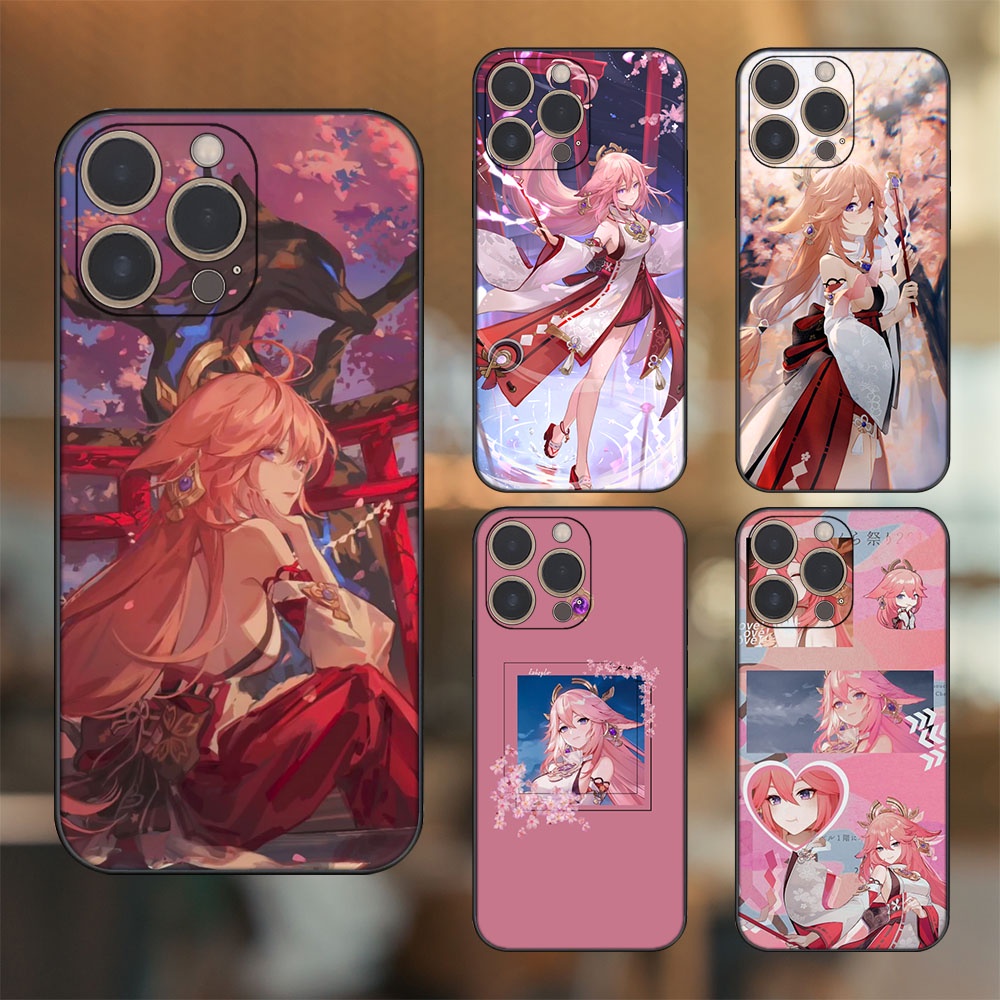 Ốp lưng iPhone 14 Pro dẻo đen cạnh vuông in hình Yae Miko Genshin Impact