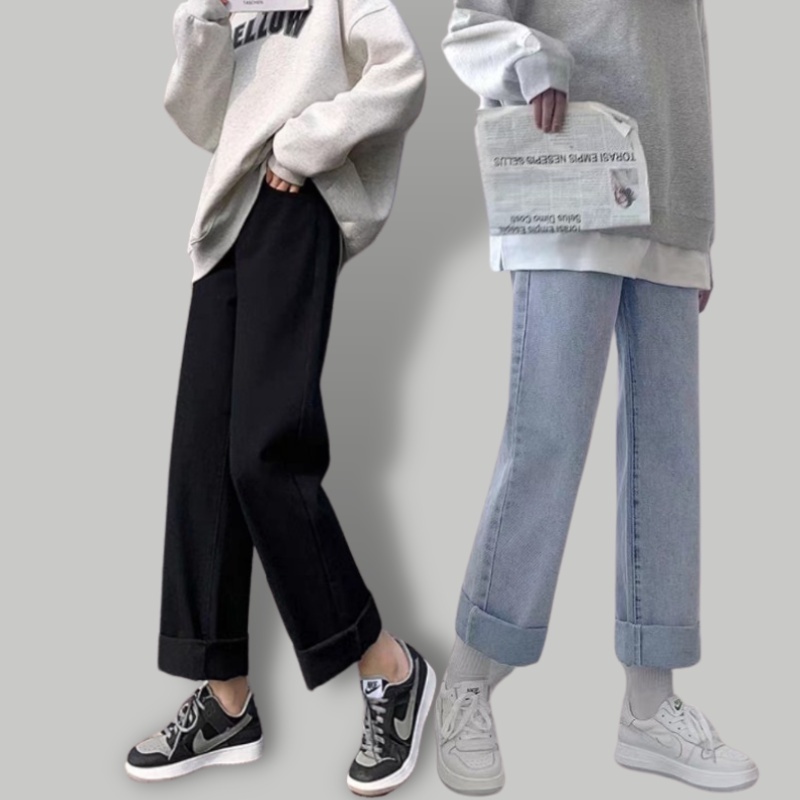 Quần jeans baggy nữ đen ống suông rộng dáng đứng chất bò xanh rông style hàn Quốc hit hot 2022