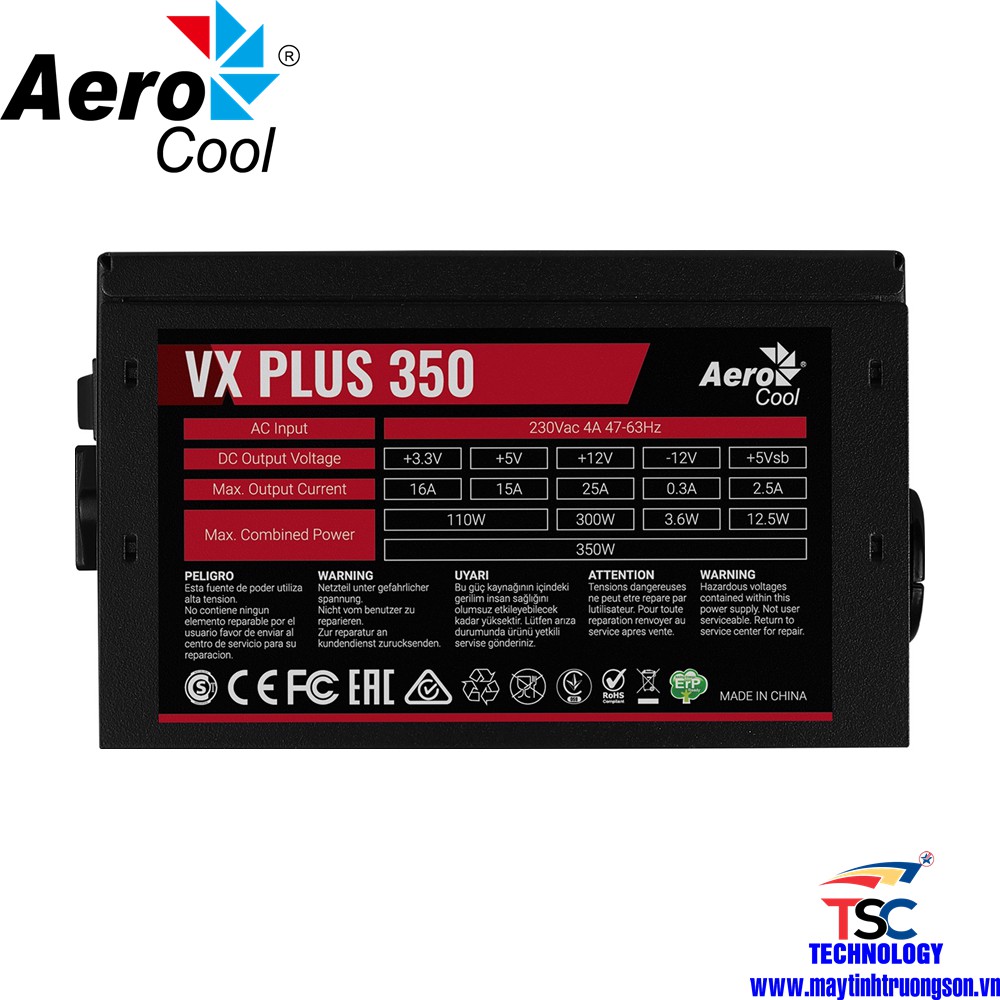 Nguồn Máy Tính Aerocool VX PLUS 350 350W 230V N-PFC | Chính Hãng Bảo Hành 36 Tháng