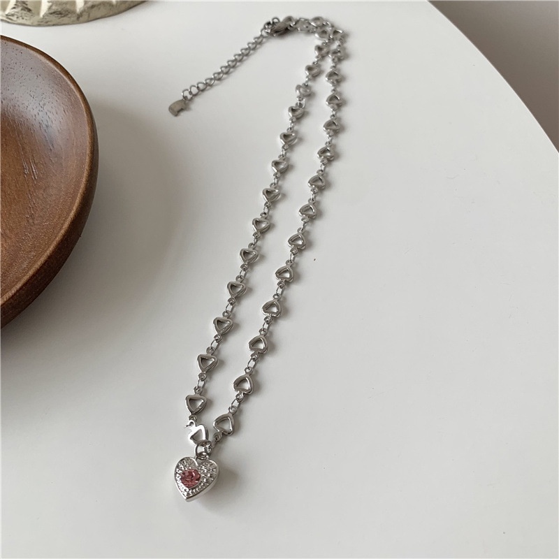 Dây chuyền mặt hình trái tim đính đá hồng đơn giản độc đáo thời trang cho cặp đôi 19A1289