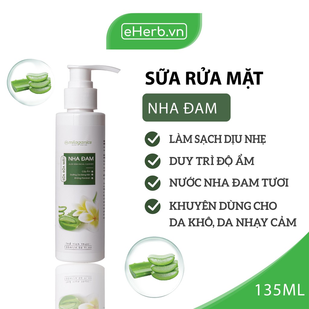 Sữa Rửa Mặt Lô Hội Dưỡng Ẩm, Làm Sạch Dịu Nhẹ Từ Nha Đam MILAGANICS 135ml (Chai)