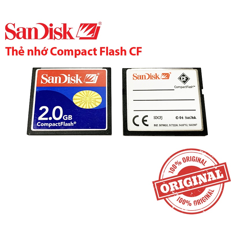 Thẻ nhớ CF SanDisk 2GB Compact Flash Card dùng cho công nghiệp máy CNC, máy ảnh kỹ thuật số.