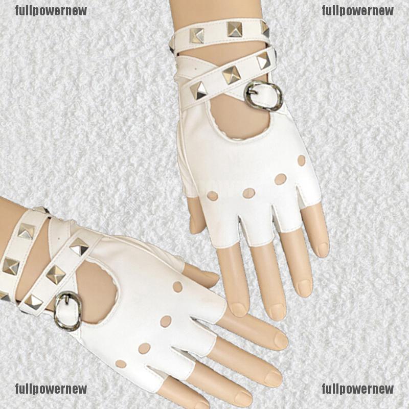 ❤❤Găng Tay Da Hở Ngón Đính Đinh Tán Phong Cách Halloween