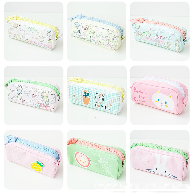 Pencil Bag Stationery Bag Pencil Box Multi Color Big Zipper Canvas Pen Bag Student Use Stationery Bag Creative Cute Simple Large Capacity Pencil Bag Korean Fashion Universal Square pen bag