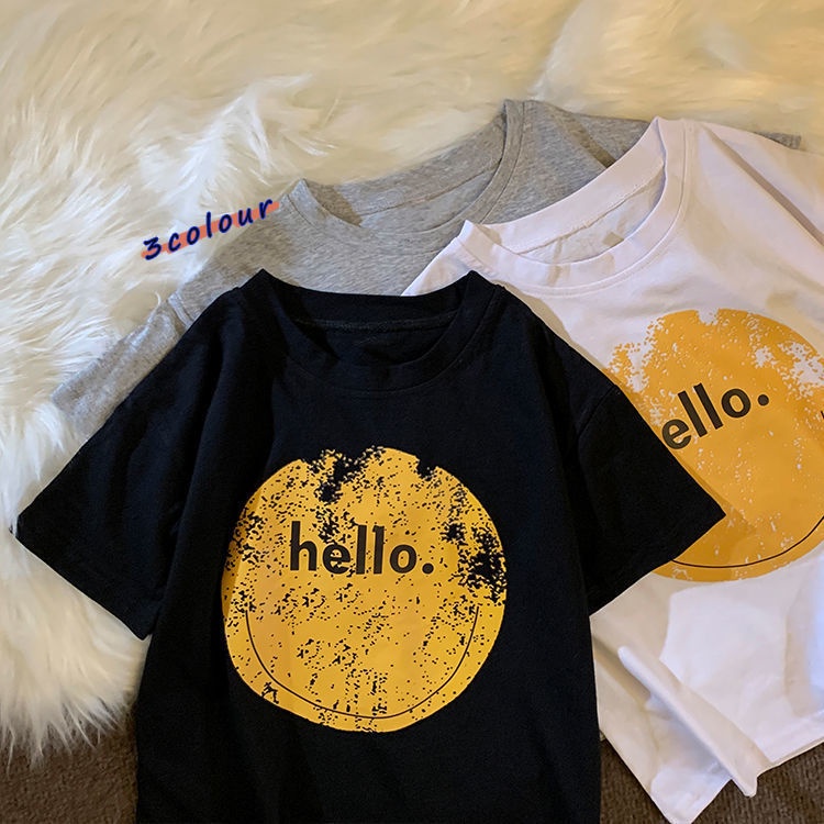 Áo Thun Cotton Ngắn Tay Màu Trơn Họa Tiết In Cho Bé Gái