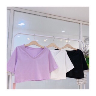 Áo thun croptop cổ tim- Kèm video cận chất vải