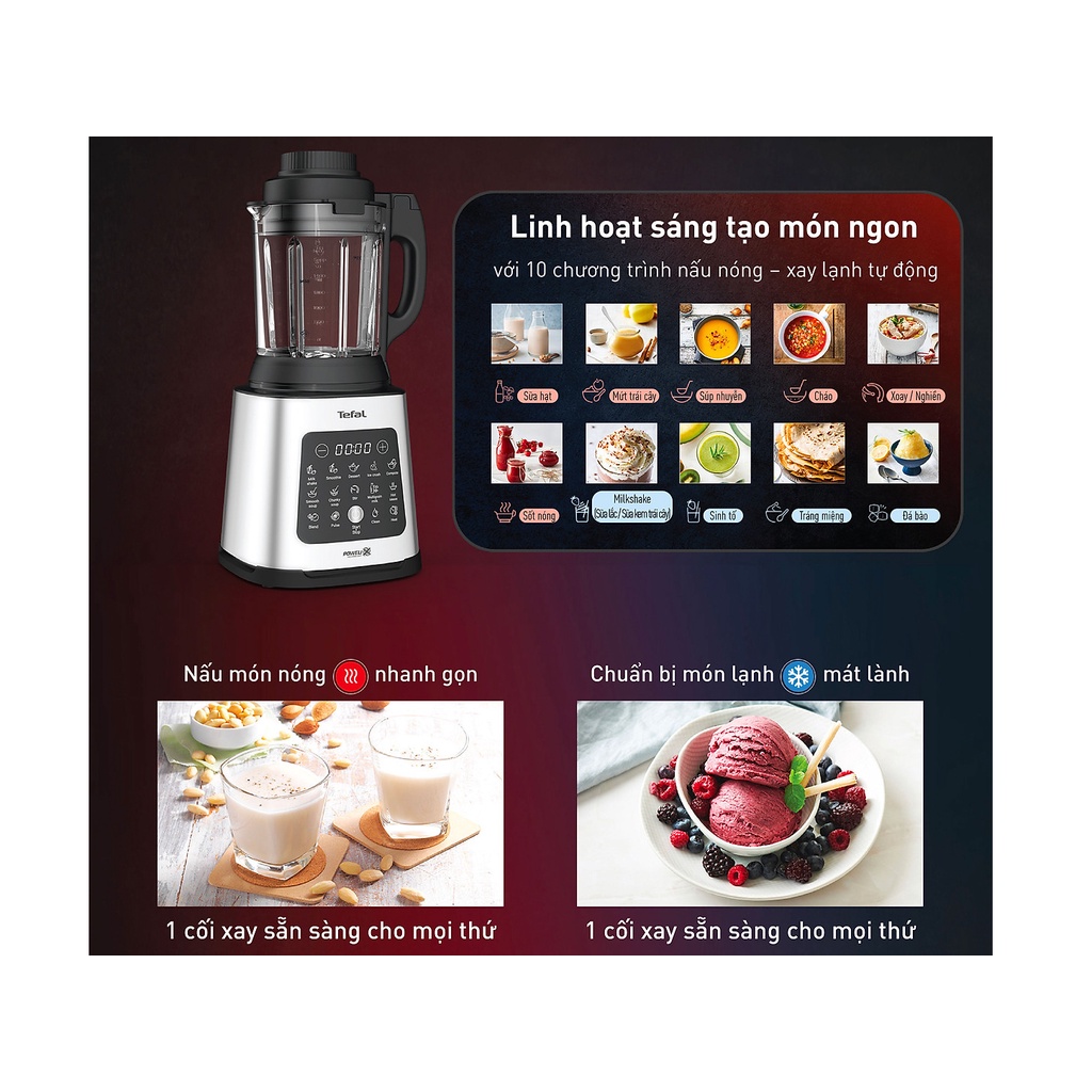 Máy xay sinh tố nấu sữa hạt đa năng 1.75L cối thủy tinh Tefal Perfectmix Cook BL83SD66 1400W - Hàng chính hãng
