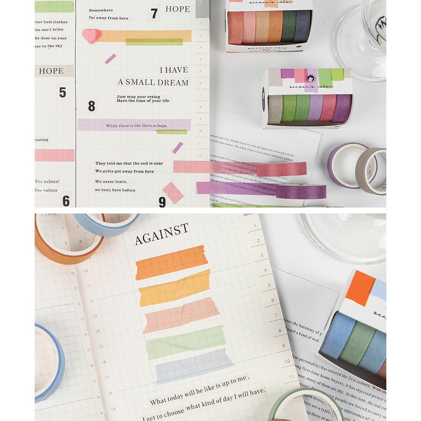 Set 6 cuộn băng dính washi tape màu WT234